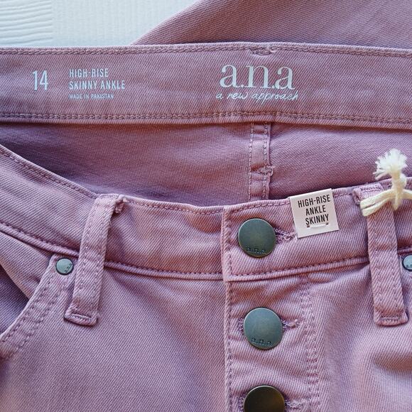 a.n.a. High-Rise Skinny Ankle Jeans 14 button fly Lilas Pink 33W x 26L NOS - Picture 7 of 15